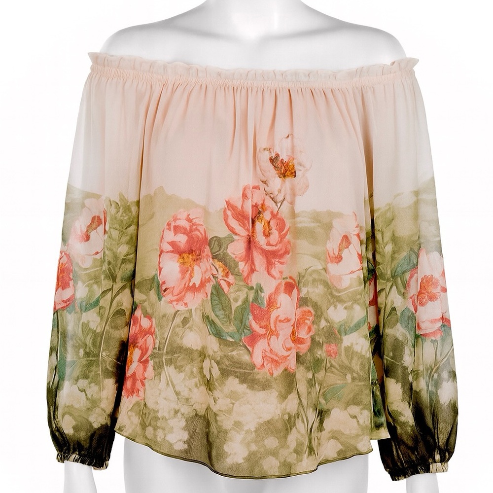 White House Black Market Off-Shoulder Floral Blouse (L)